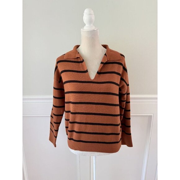 Camel & Black Striped Fashion Popover Sweater S - Picture 1 of 5